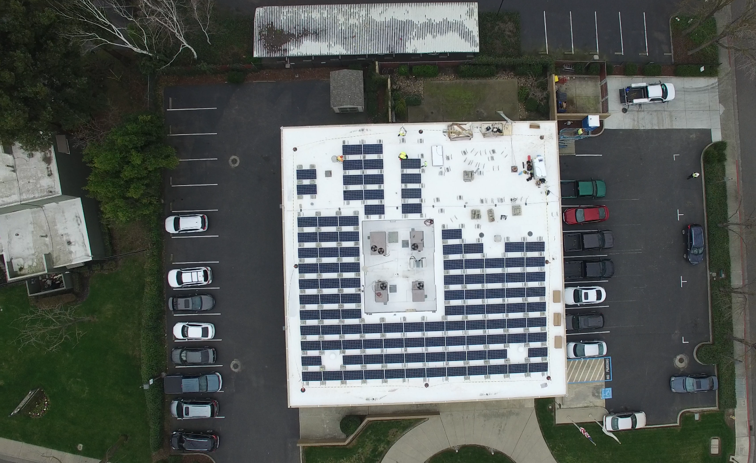 aerial view of finished solar array on roof