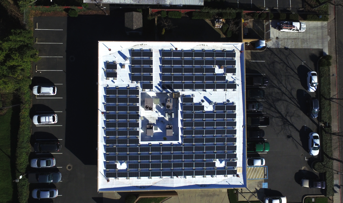 aerial view of finished solar arrays on roof
