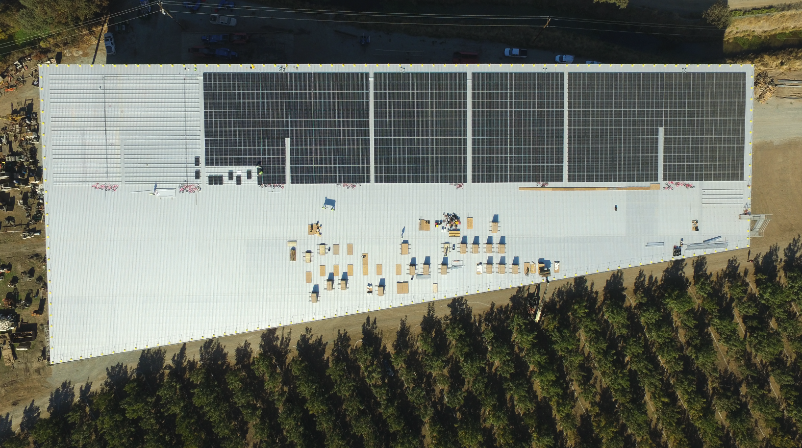 Solar platform with panels nearing completion aerial view