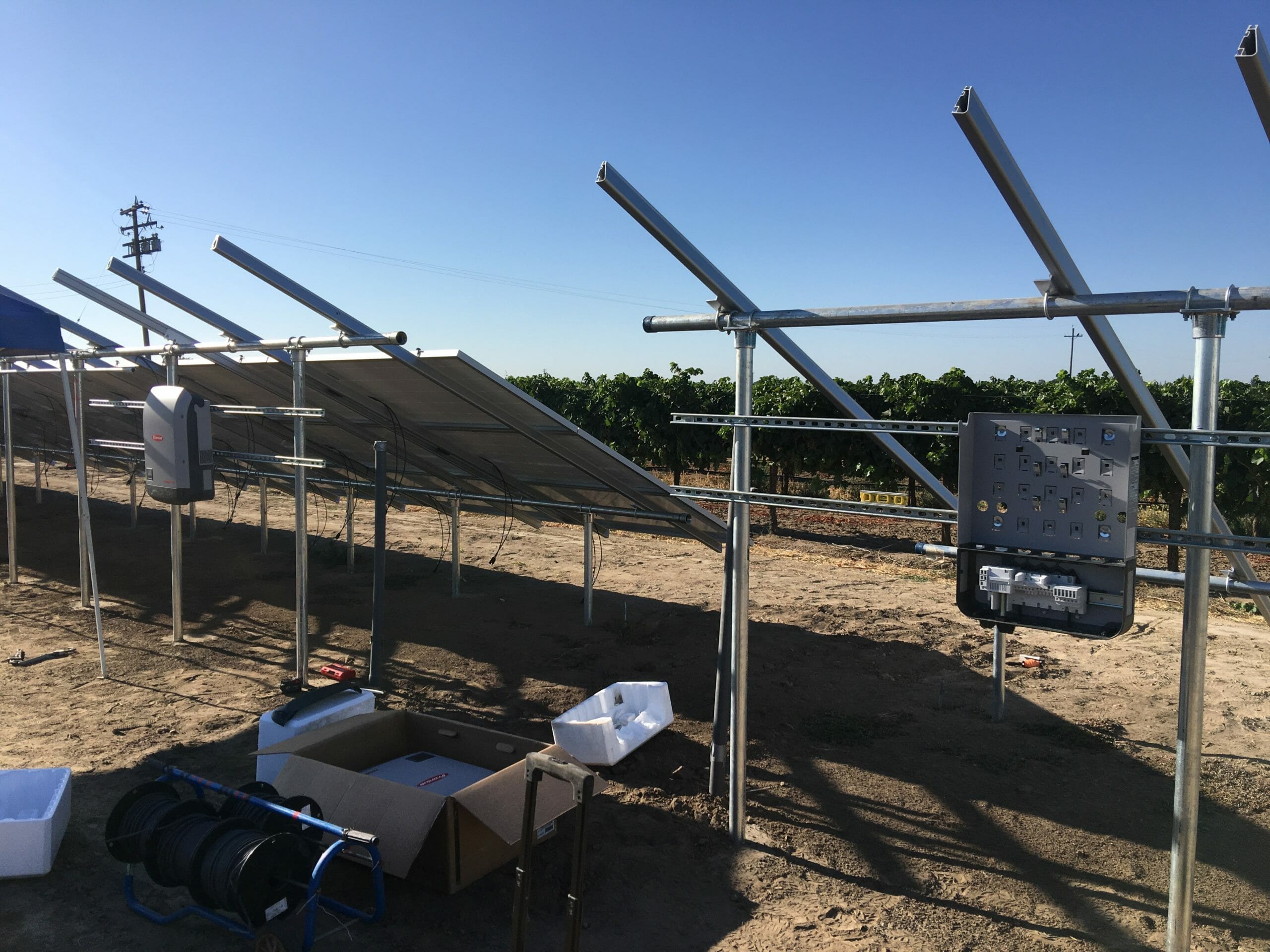 steel mounts for solar panels in vineyard