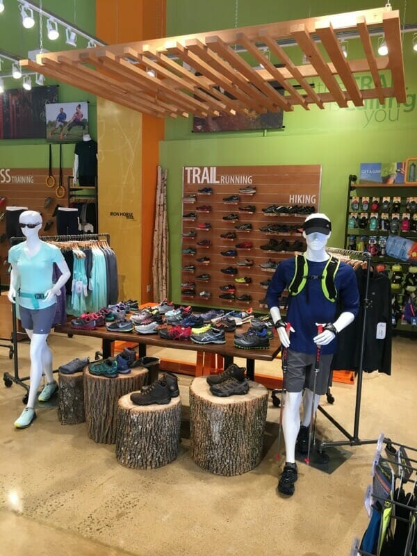 shoe display with hiking mannequins