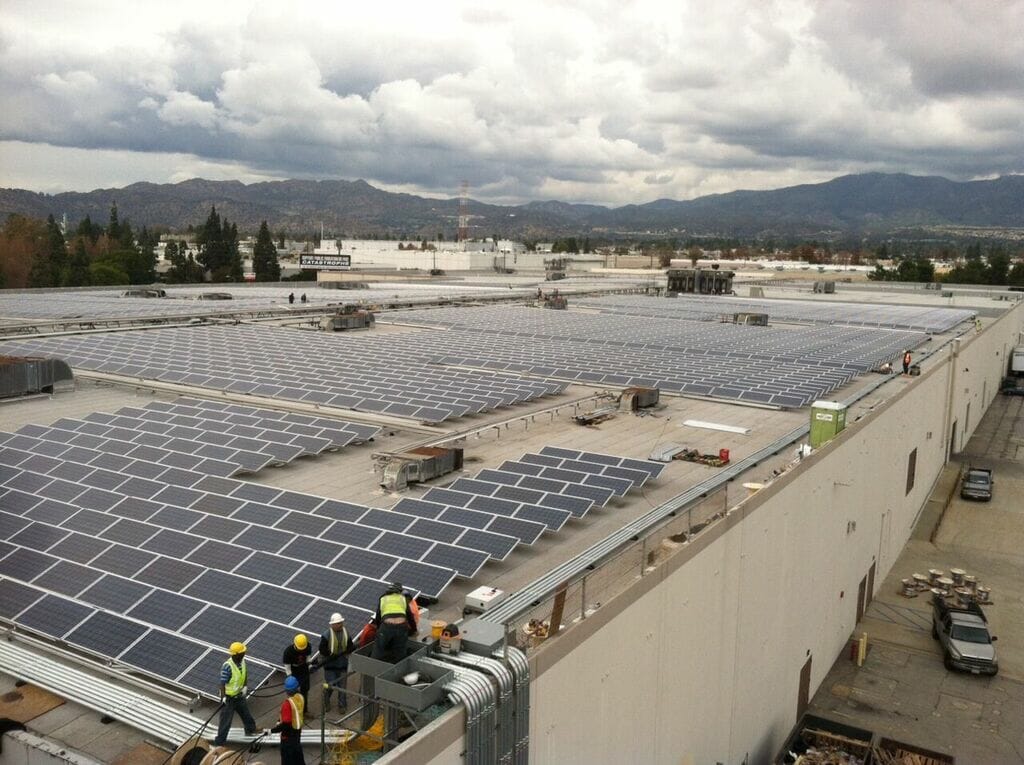solar panels installed by workers