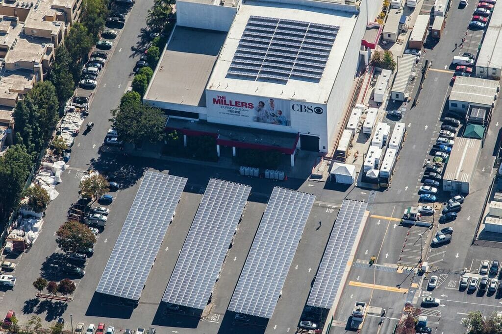 aerial view of CBS Television Studios with sign on side